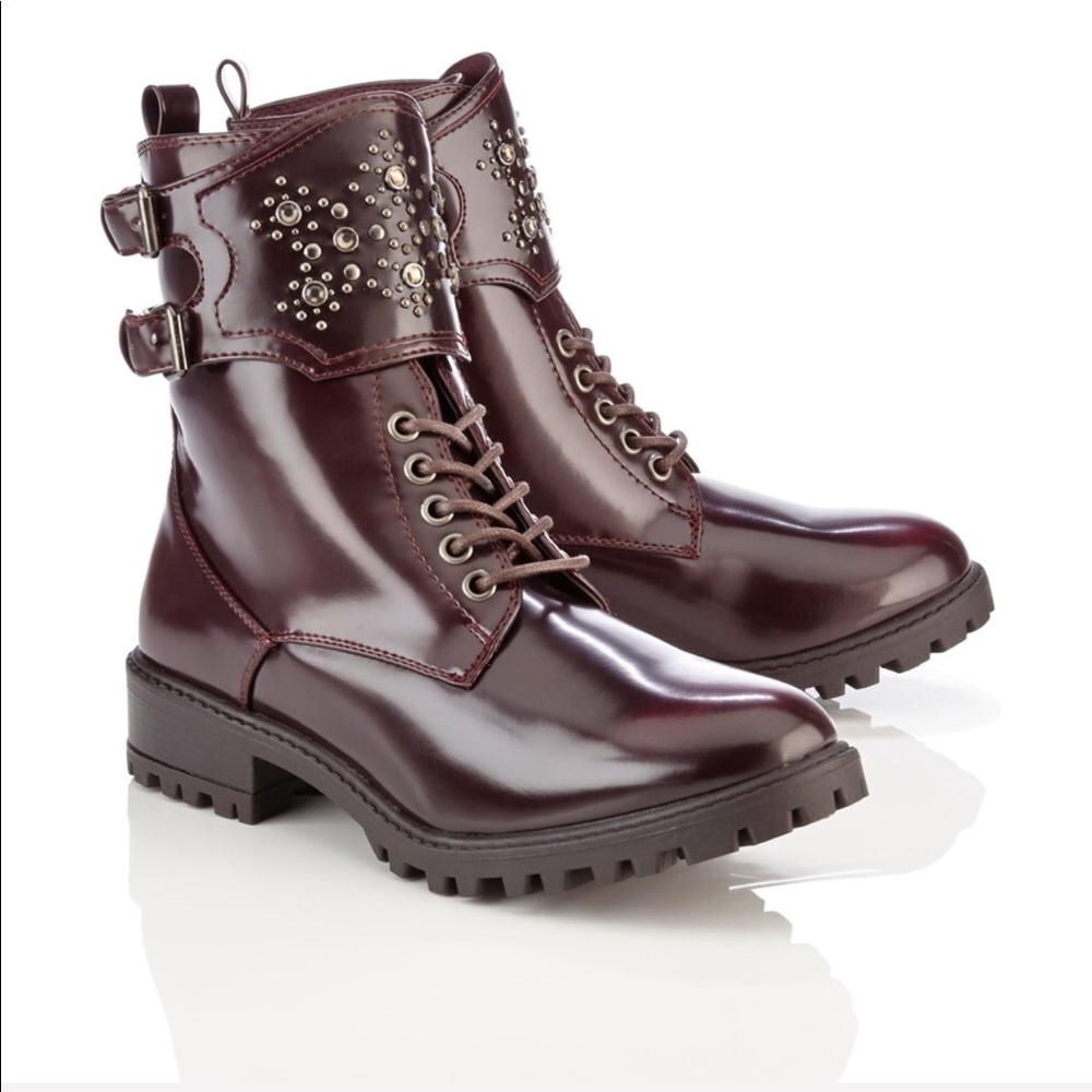 Rock Studded Embellished Combat Motto Boots - Picture 5 of 5